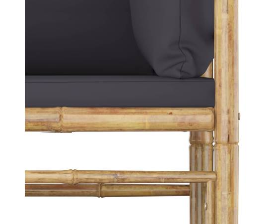 Set mobilier de grădină, 7 piese, perne gri închis, bambus, 6 image