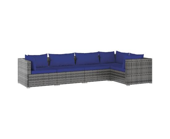 Set mobilier de grădină cu perne, 5 piese, gri, poliratan, 2 image