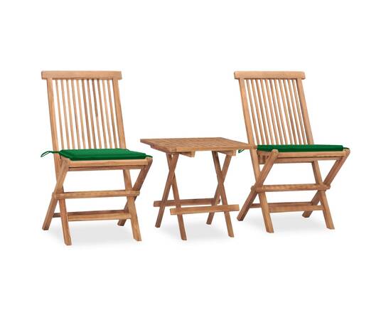 Set mobilier exterior pliabil cu perne, 3 piese, lemn masiv tec