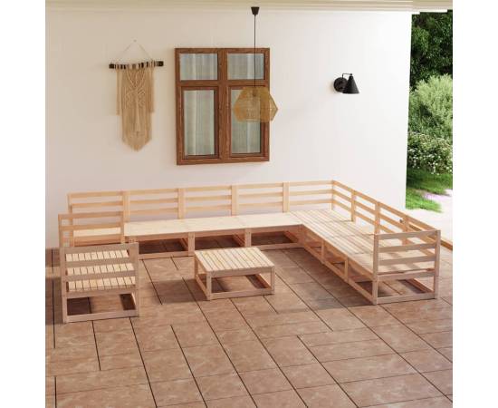 Set mobilier de grădină, 11 piese, lemn masiv de pin