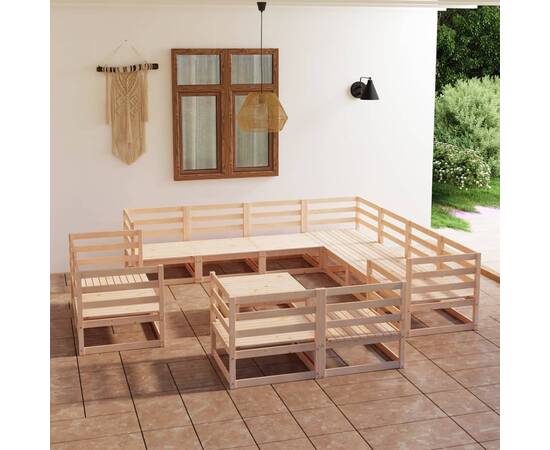 Set mobilier de grădină, 12 piese, lemn masiv de pin