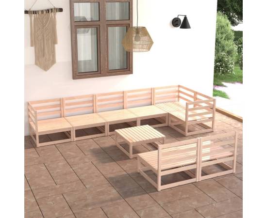 Set mobilier de grădină, 9 piese, lemn masiv de pin