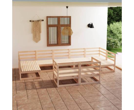 Set mobilier de grădină, 9 piese, lemn masiv de pin