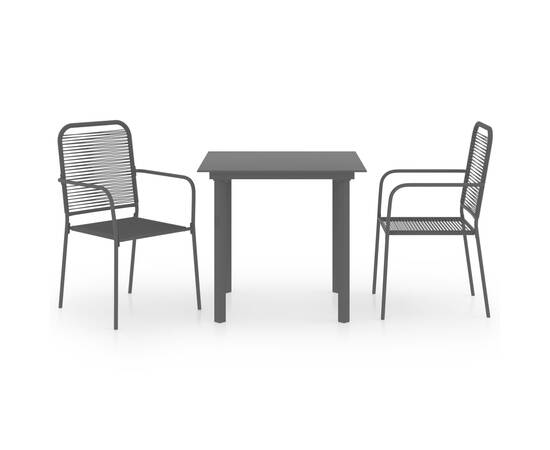 Set mobilier de grădină, 3 piese, negru, sticlă și oțel, 2 image