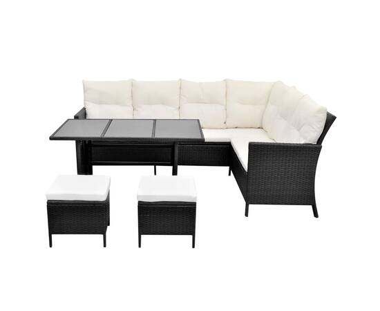 Set mobilier de grădină cu perne, 4 piese, negru, poliratan, 4 image