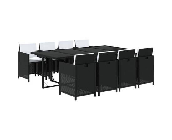 Set mobilier de grădină cu perne, 9 piese, negru, poliratan, 3 image