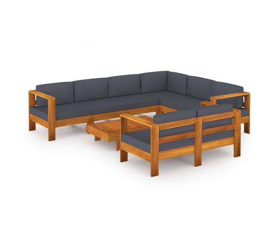 Set mobilier grădină perne gri închis, 8 piese, lemn acacia, 2 image