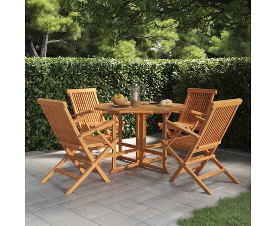 Set de mobilier de exterior pliabil, 5 piese, lemn masiv de tec