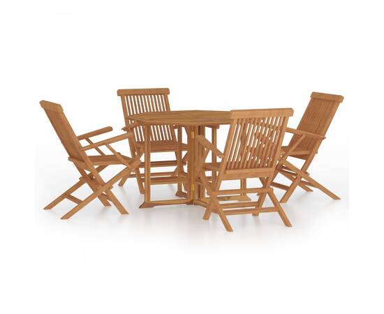 Set de mobilier de exterior pliabil, 5 piese, lemn masiv de tec, 2 image