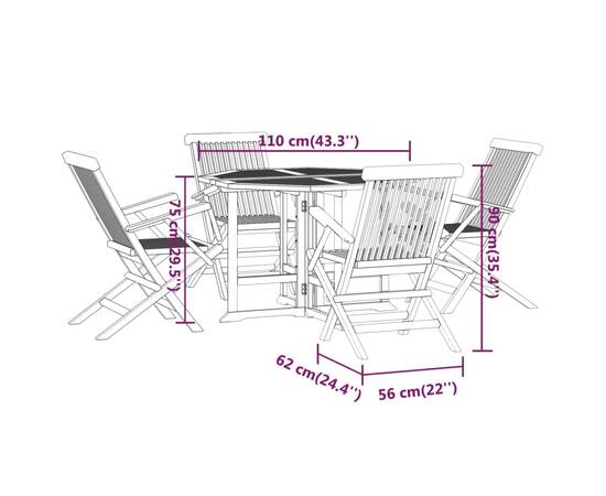 Set de mobilier de exterior pliabil, 5 piese, lemn masiv de tec, 11 image