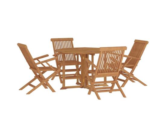 Set de mobilier de exterior pliabil, 5 piese, lemn masiv de tec, 3 image