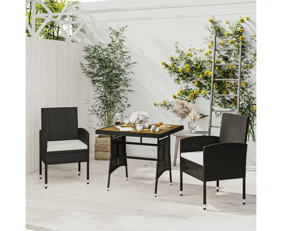 Set mobilier de exterior, 3 piese, negru, poliratan