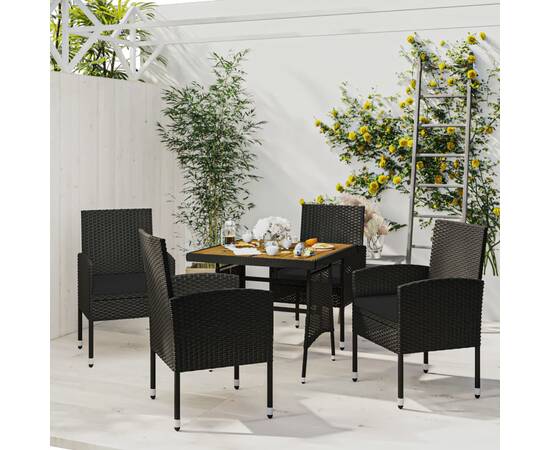 Set mobilier de exterior, 5 piese, negru, poliratan