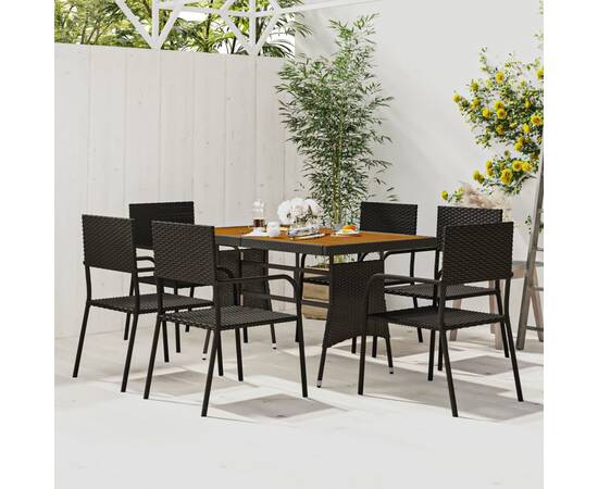 Set mobilier de exterior, 7 piese, negru, poliratan