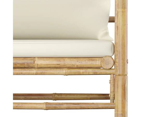 Set mobilier de grădină, 6 piese, perne alb crem, bambus, 10 image