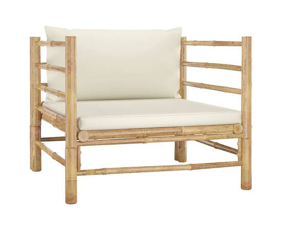Set mobilier de grădină, 8 piese, perne alb crem, bambus, 7 image