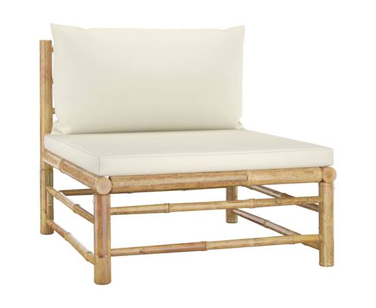 Set mobilier de grădină, 8 piese, perne alb crem, bambus, 5 image