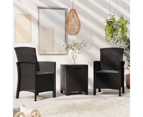 Set mobilier de grădină cu perne, 3 piese, grafit, ratan pp