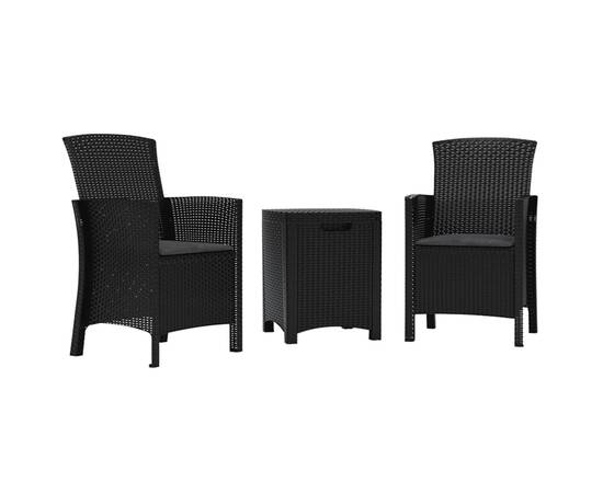 Set mobilier de grădină cu perne, 3 piese, grafit, ratan pp, 3 image