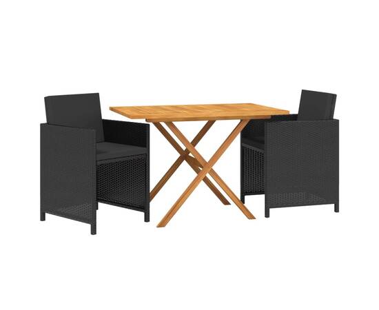 Set mobilier de grădină cu perne, 3 piese, negru, poliratan, 3 image