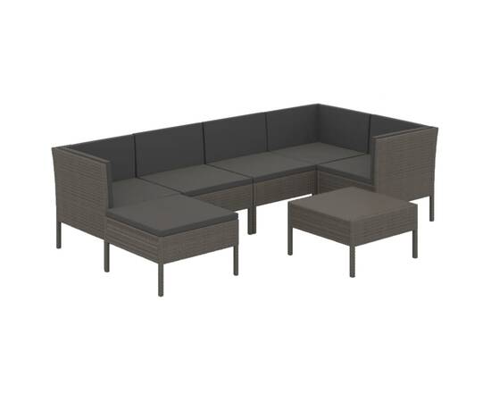 Set mobilier de grădină cu perne, 7 piese, gri, poliratan, 2 image