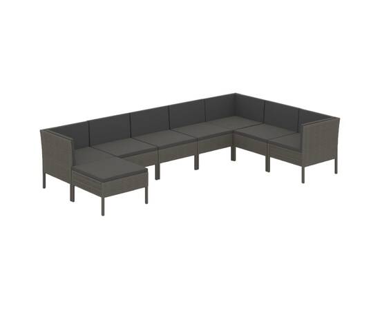 Set mobilier de grădină cu perne, 8 piese, gri, poliratan, 2 image