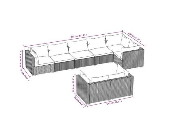 Set mobilier de grădină cu perne, 8 piese, maro, poliratan, 5 image