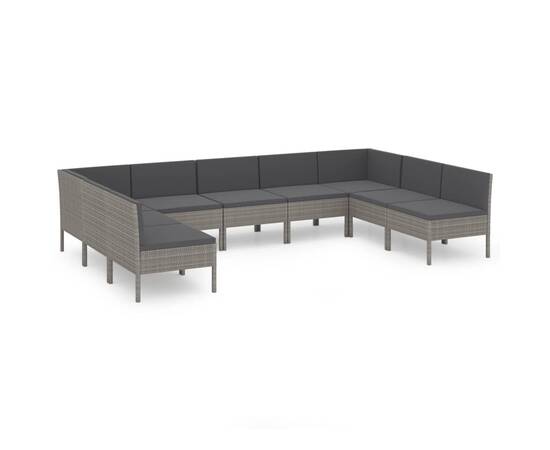 Set mobilier de grădină cu perne, 9 piese, gri, poliratan, 2 image