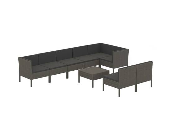 Set mobilier de grădină cu perne, 9 piese, gri, poliratan, 2 image