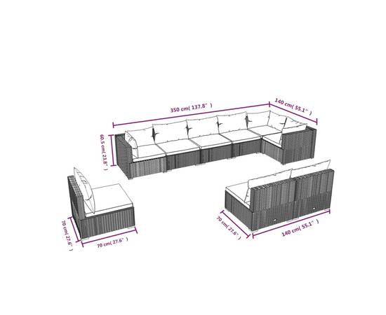 Set mobilier de grădină cu perne, 9 piese, maro, poliratan, 5 image