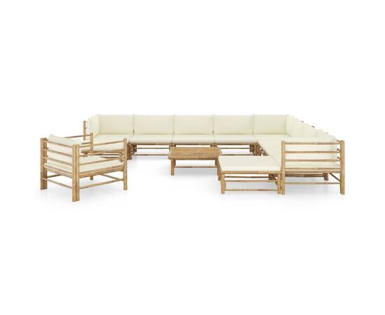 Set mobilier grădină, 12 piese, perne alb crem, bambus, 2 image