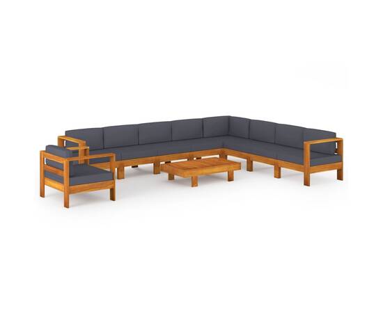 Set mobilier grădină perne gri închis, 10 piese, lemn acacia, 2 image