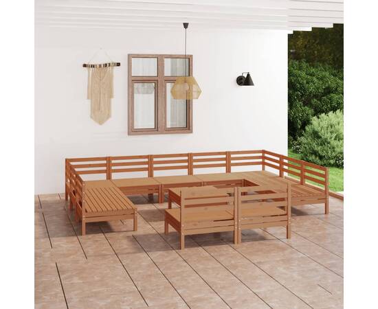 Set mobilier de grădină, 12 piese, maro miere, lemn masiv pin