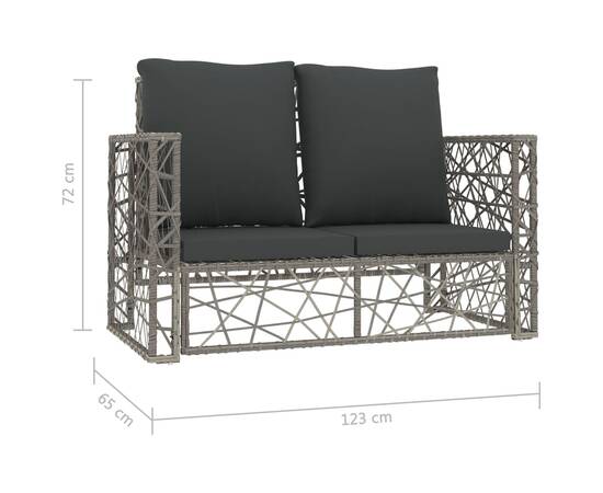 Set mobilier de grădină cu perne, 2 piese, gri, poliratan, 7 image