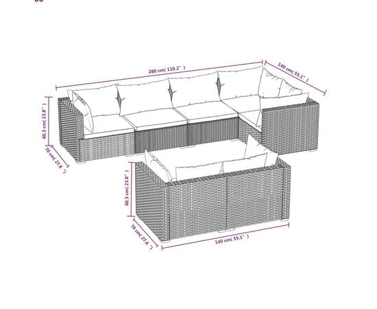 Set mobilier de grădină cu perne, 7 piese, negru, poliratan, 6 image