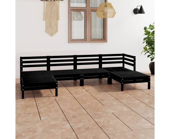 Set mobilier de grădină, 6 piese, negru, lemn masiv de pin