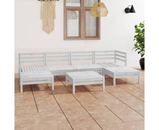 Set mobilier de grădină, 7 piese, alb, lemn masiv de pin