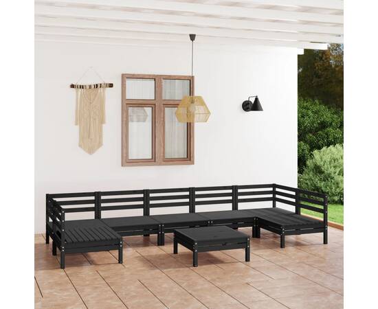 Set mobilier de grădină, 8 piese, negru, lemn masiv de pin