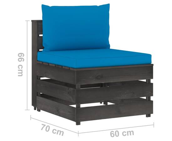 Set mobilier grădină cu perne, 9 piese, gri, lemn tratat, 9 image