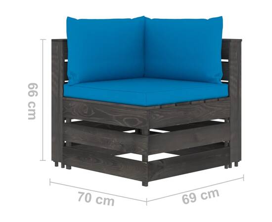 Set mobilier grădină cu perne, 9 piese, gri, lemn tratat, 8 image