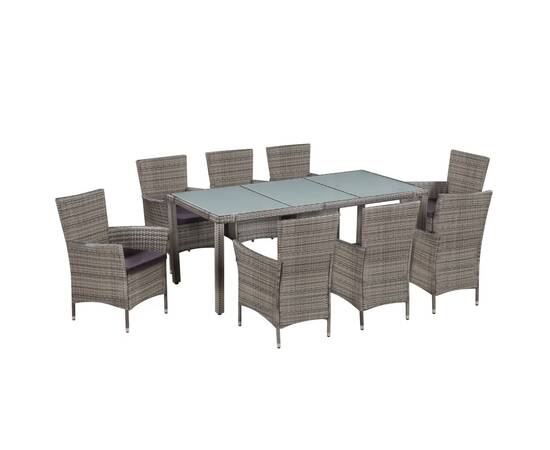 Set mobilier de exterior cu perne, 9 piese, gri, poliratan