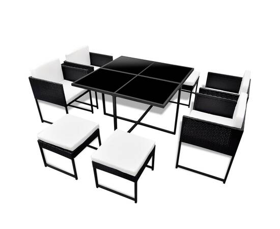 Set mobilier de exterior cu perne, 9 piese, negru, poliratan, 2 image