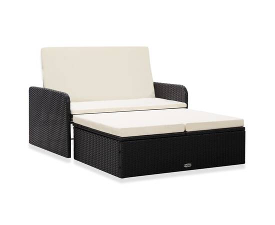 Set mobilier de grădină cu perne, 2 piese, negru, poliratan