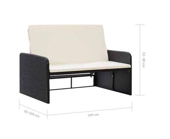 Set mobilier de grădină cu perne, 2 piese, negru, poliratan, 10 image