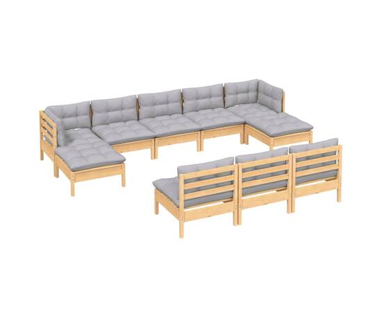 Set mobilier grădină cu perne gri, 10 piese, lemn de pin, 3 image