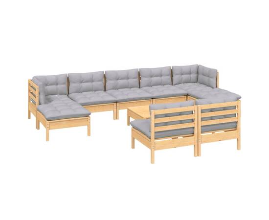 Set mobilier grădină cu perne gri, 10 piese, lemn de pin, 3 image