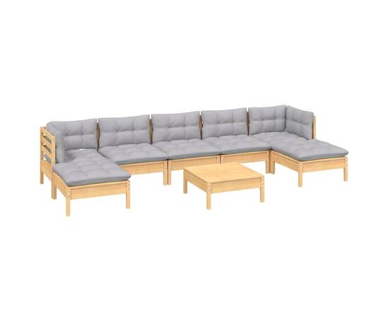 Set mobilier grădină cu perne gri, 8 piese, lemn de pin, 3 image