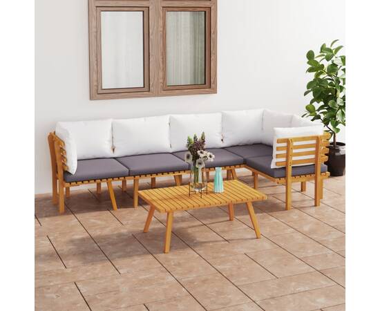 Set mobilier de grădină cu perne, 6 piese, lemn masiv acacia