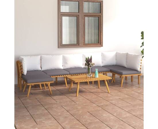 Set mobilier de grădină cu perne, 8 piese, lemn masiv acacia