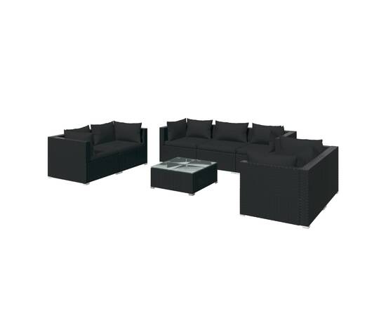 Set mobilier de grădină cu perne, 8 piese, negru, poliratan, 2 image